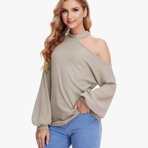 SHEIN Beige Cold Shoulder Top